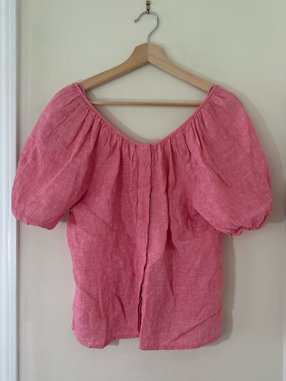 J. Crew Pink Linen Tie-Back Puff Sleeve Blouse - Picture 2 of 4